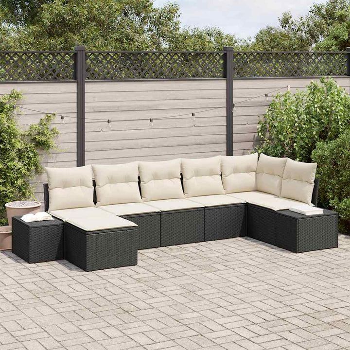 Havesofa Sæt med pude 7 pcs Sort polyrattan