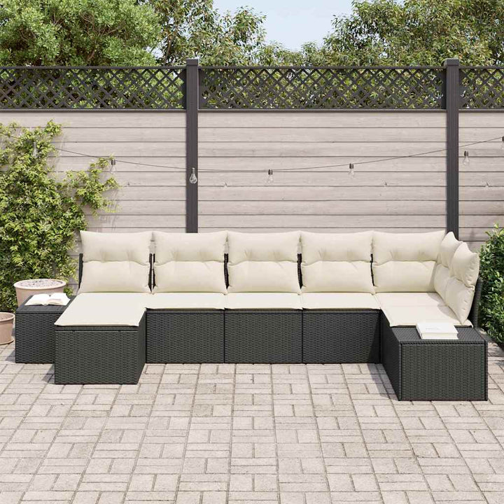 Havesofa Sæt med pude 7 pcs Sort polyrattan