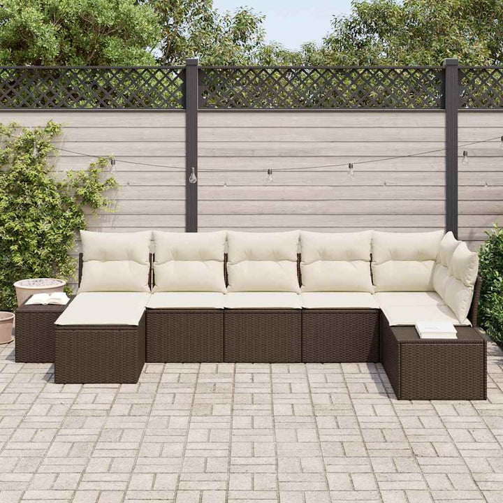 Havesofa Sæt med pude 7 pcs Brun polyrattan
