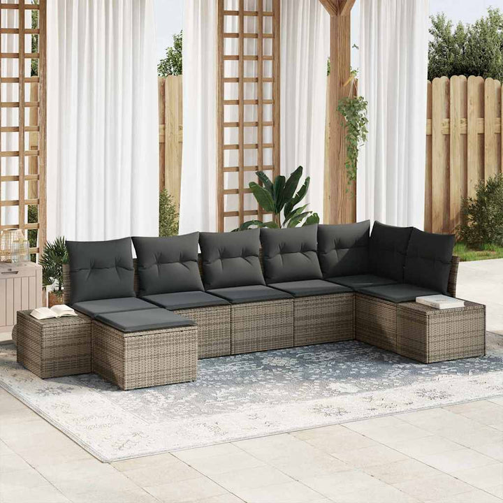 Havesofa Sæt med pude 7 pcs Grå polyrattan