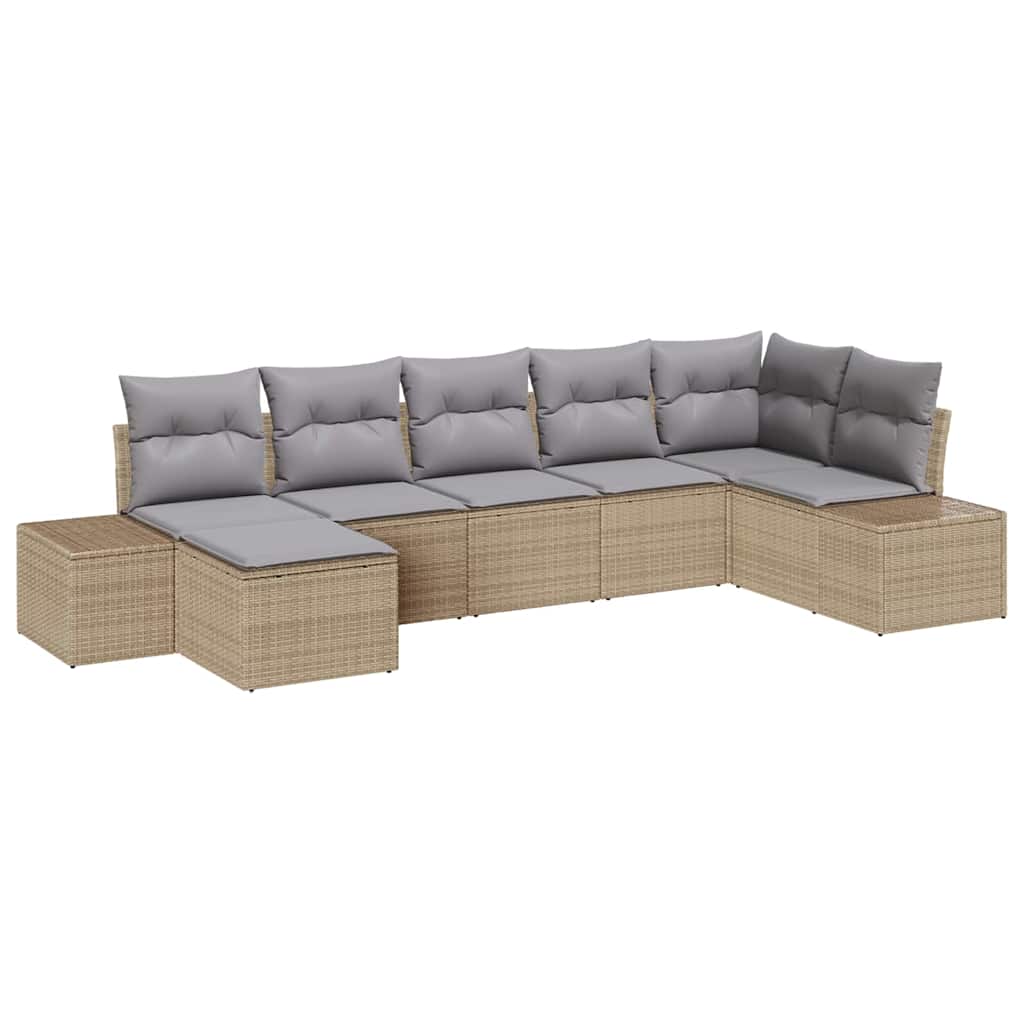 Havesofa Sæt med pude 7 pcs Beige polyrattan