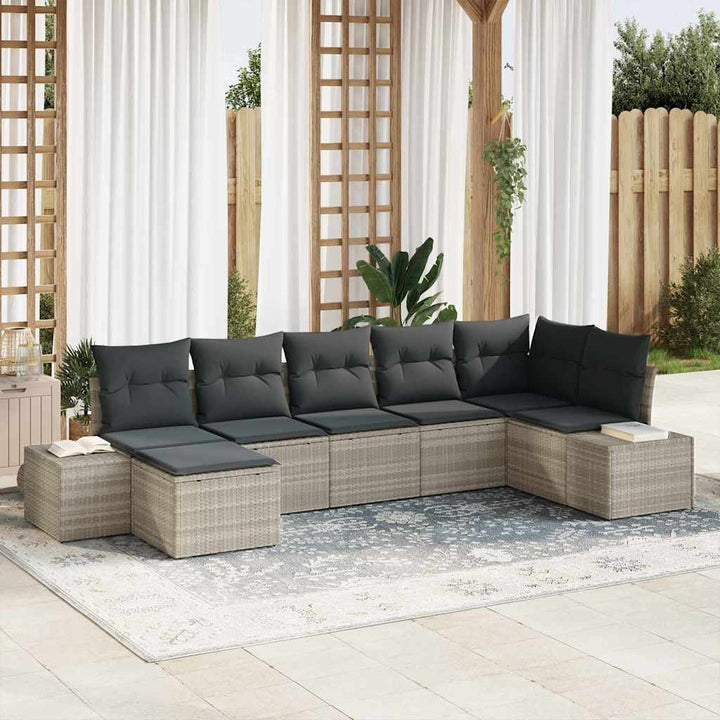 Havesofa Sæt med pude 7 pcs Lysegrå polyrattan