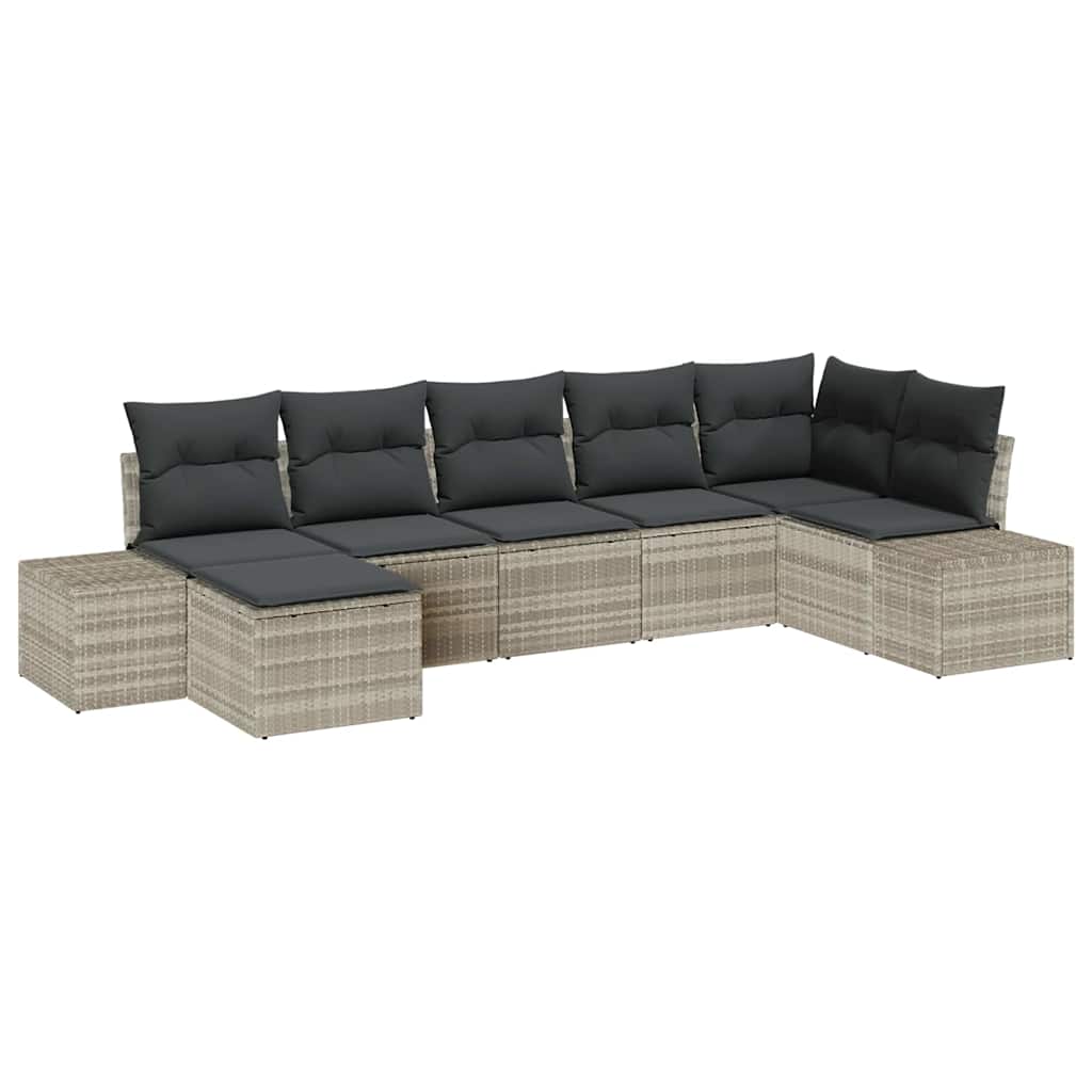 Havesofa Sæt med pude 7 pcs Lysegrå polyrattan