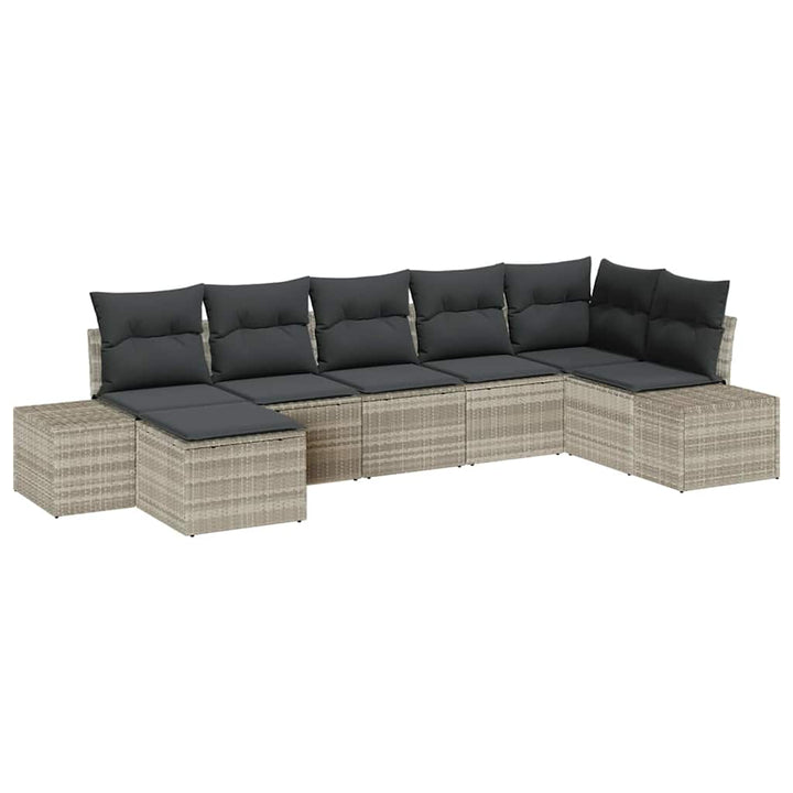 Havesofa Sæt med pude 7 pcs Lysegrå polyrattan