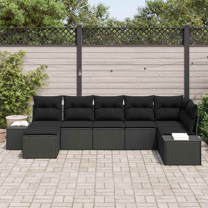 Havesofa Sæt med pude 7 pcs Sort polyrattan