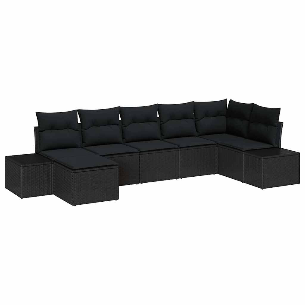 Havesofa Sæt med pude 7 pcs Sort polyrattan