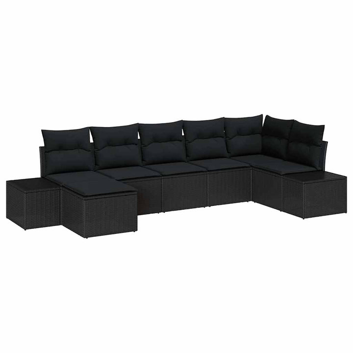 Havesofa Sæt med pude 7 pcs Sort polyrattan