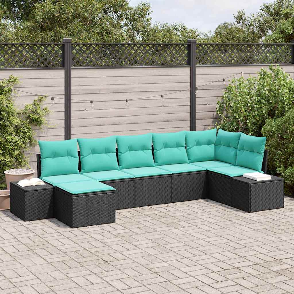 Havesofa Sæt 7 stk. Sort polyrattan