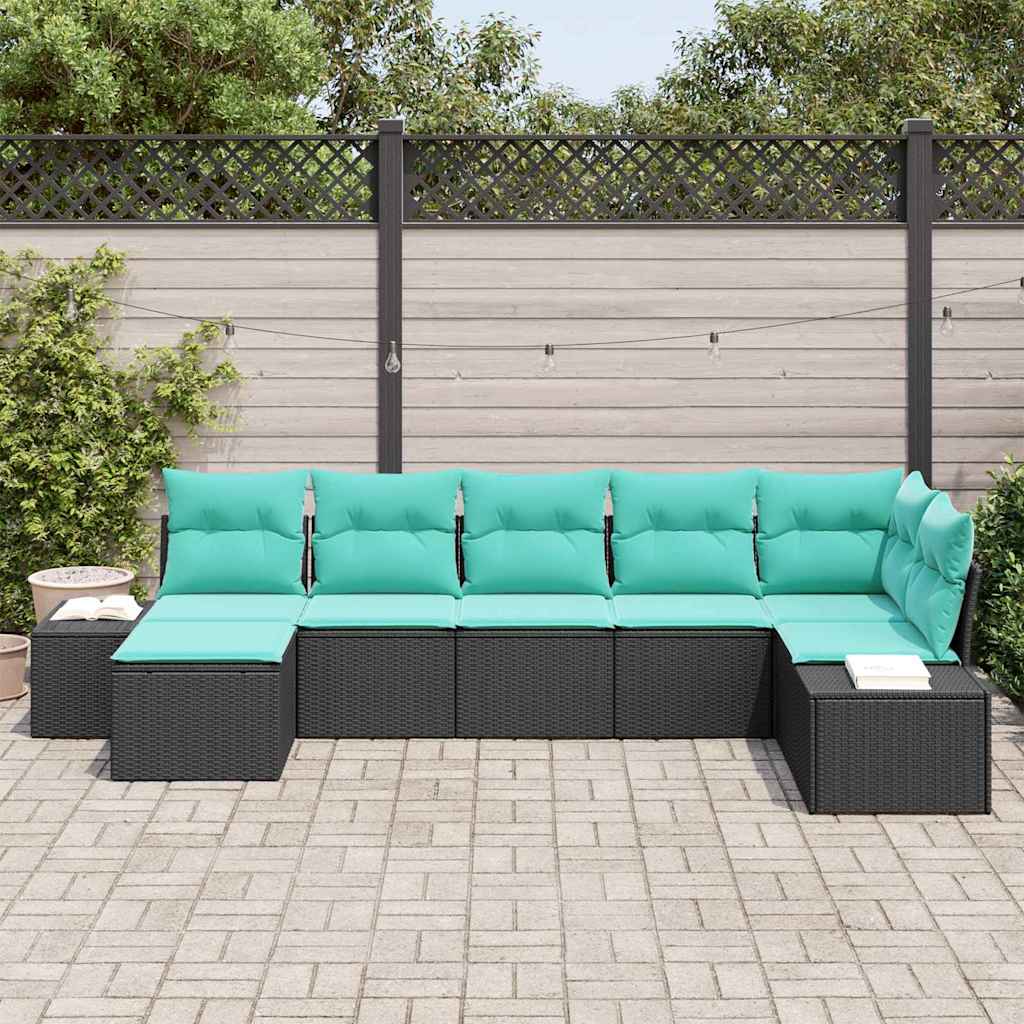 Havesofa Sæt 7 stk. Sort polyrattan