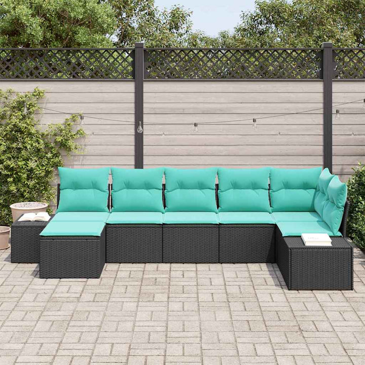 Havesofa Sæt 7 stk. Sort polyrattan