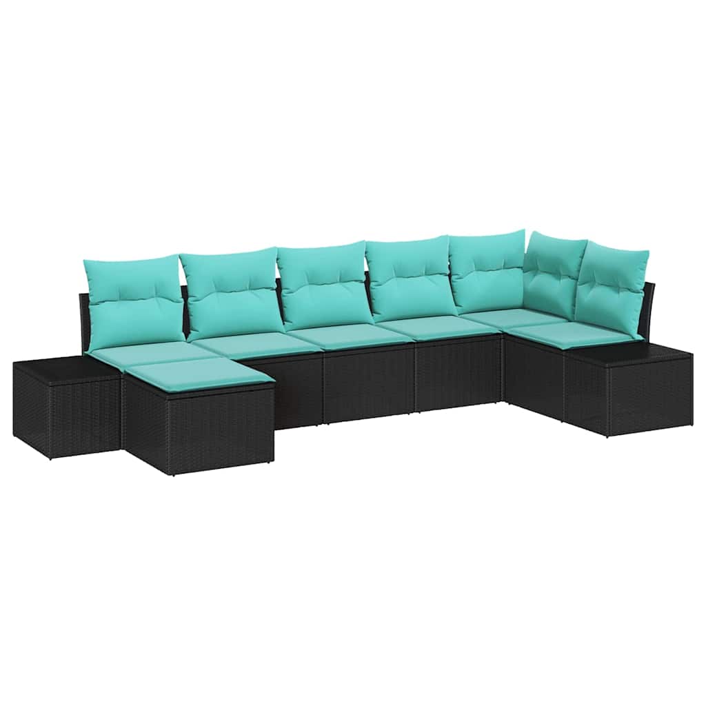 Havesofa Sæt 7 stk. Sort polyrattan