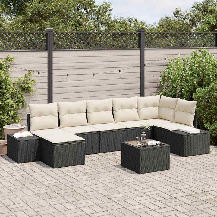 Havesofa Sæt med pude 8 pcs Sort polyrattan