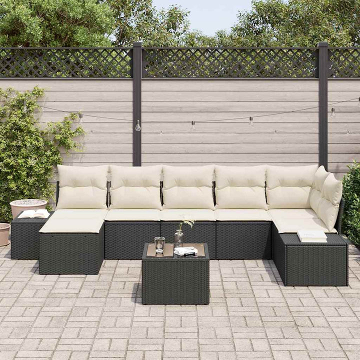 Havesofa Sæt med pude 8 pcs Sort polyrattan