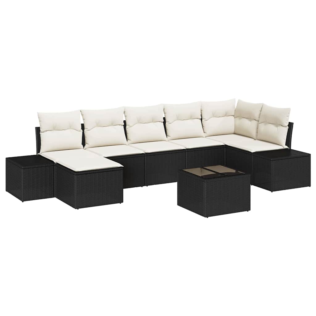 Havesofa Sæt med pude 8 pcs Sort polyrattan