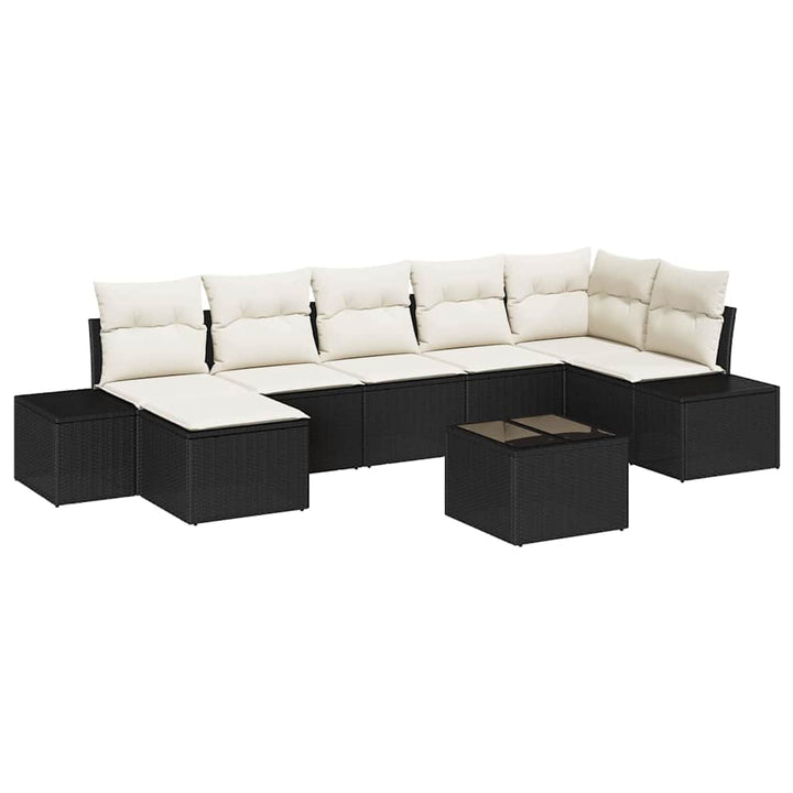 Havesofa Sæt med pude 8 pcs Sort polyrattan