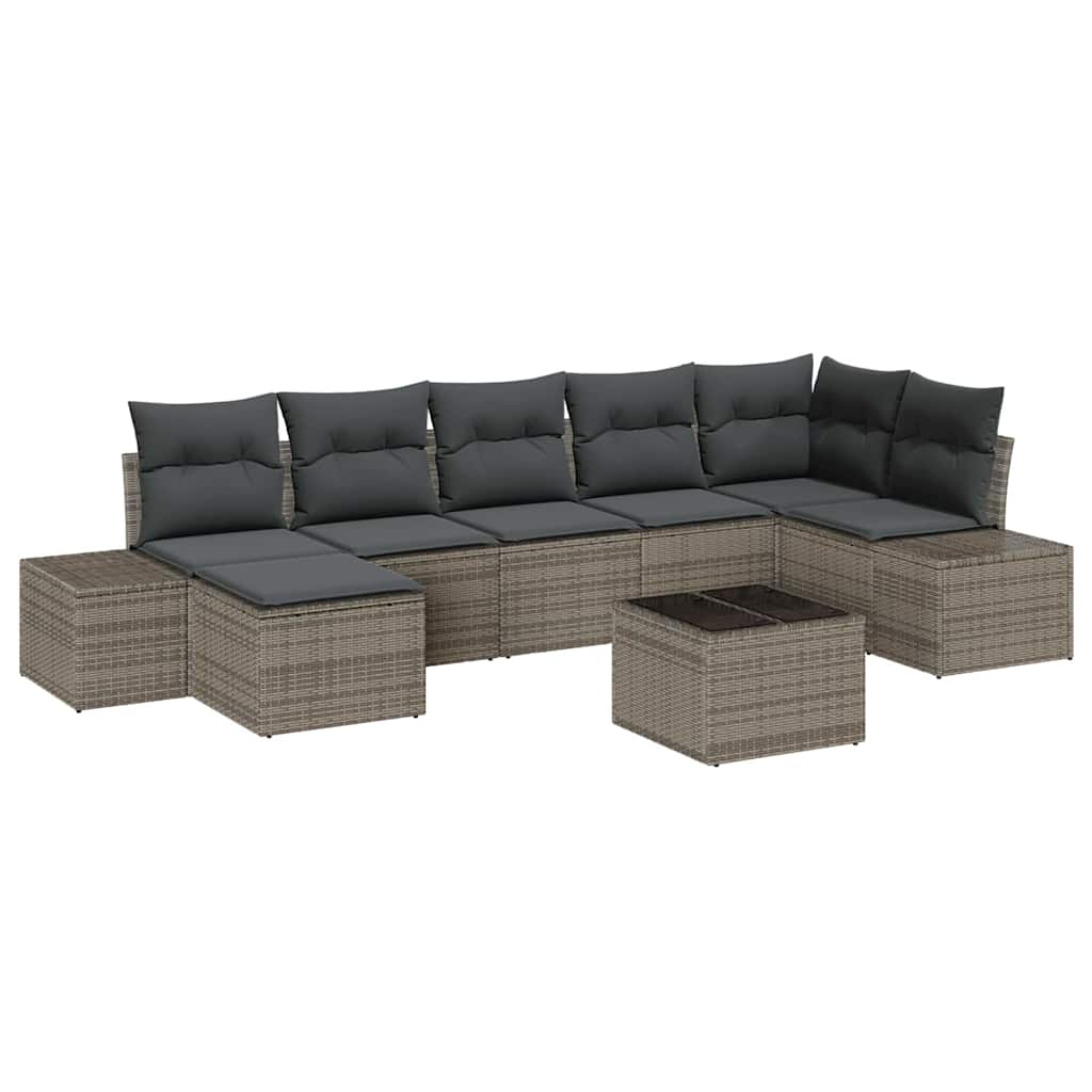 Havesofa Sæt med pude 8 pcs Grå polyrattan