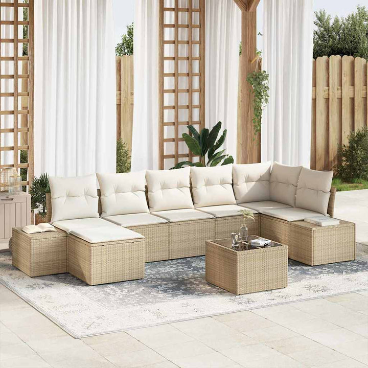 Havesofa Sæt med pude 8 pcs Beige polyrattan