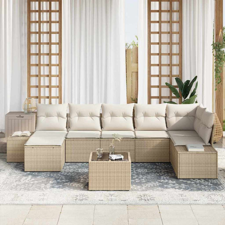 Havesofa Sæt med pude 8 pcs Beige polyrattan