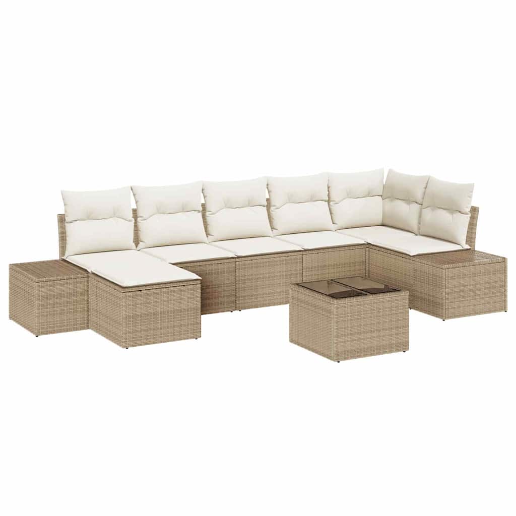 Havesofa Sæt med pude 8 pcs Beige polyrattan
