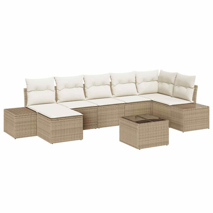 Havesofa Sæt med pude 8 pcs Beige polyrattan