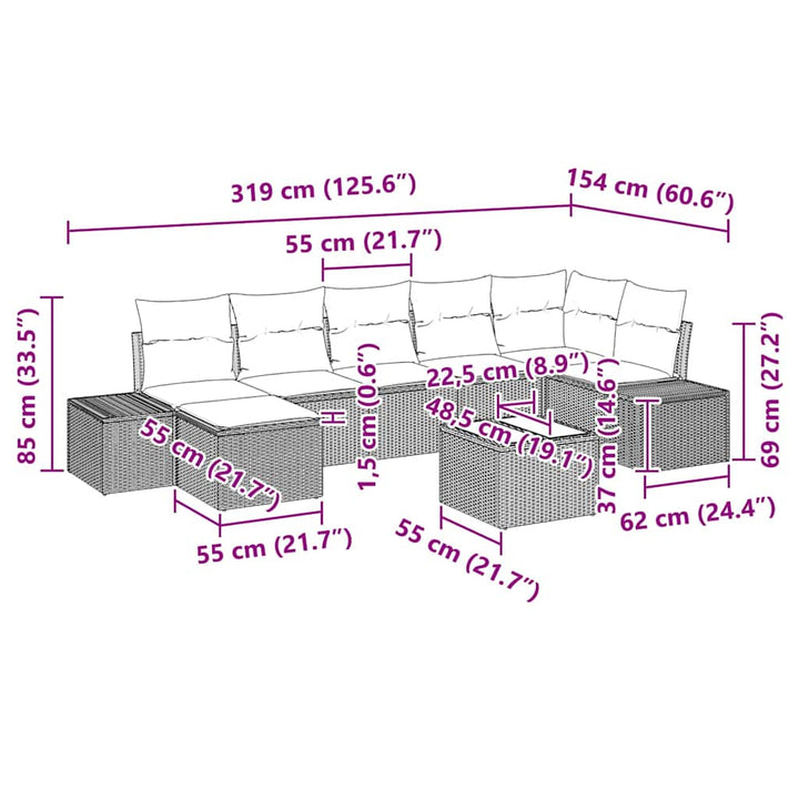 Havesofa Sæt med pude 8 pcs Beige polyrattan