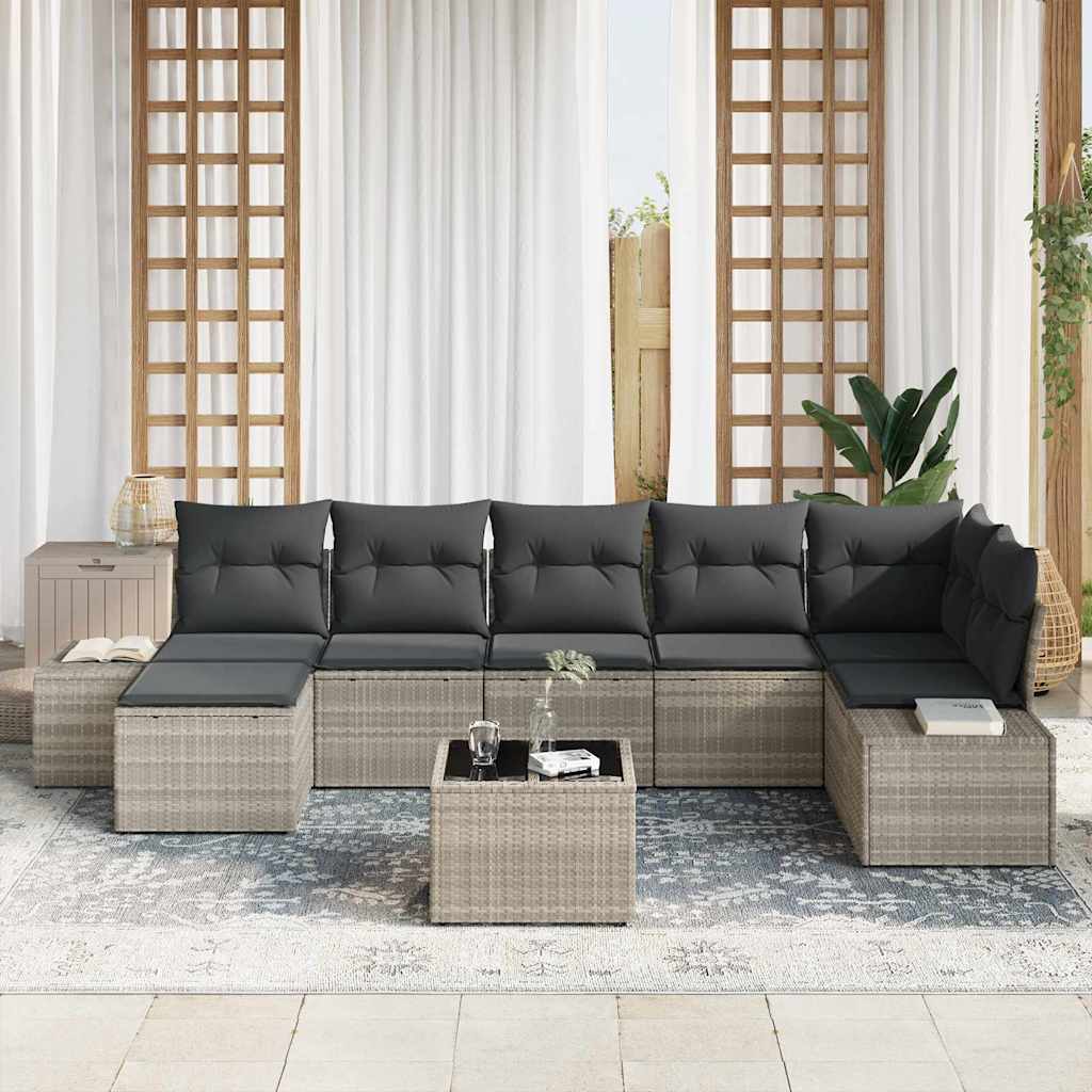 Havesofa Sæt med pude 8 pcs Lysegrå polyrattan