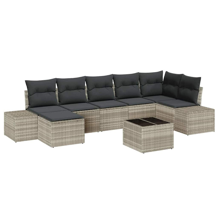 Havesofa Sæt med pude 8 pcs Lysegrå polyrattan