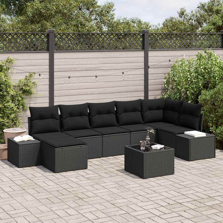 Havesofa Sæt med pude 8 pcs Sort polyrattan