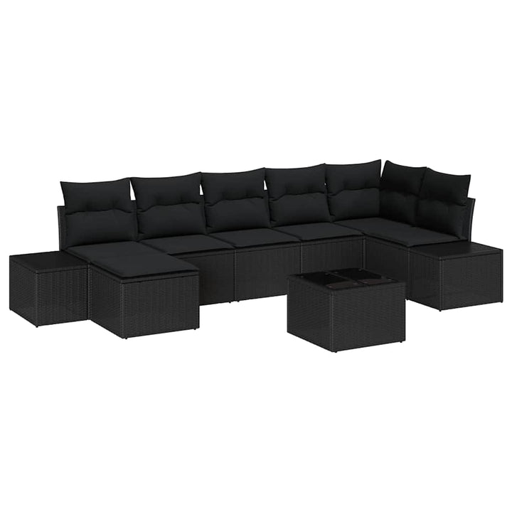 Havesofa Sæt med pude 8 pcs Sort polyrattan