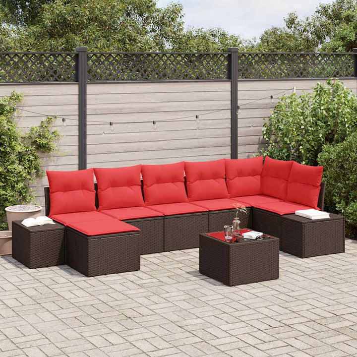 Havesofa Sæt med pude 8 pcs Brun polyrattan