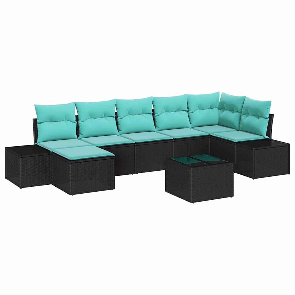 Havesofa Sæt 8 stk. Sort polyrattan