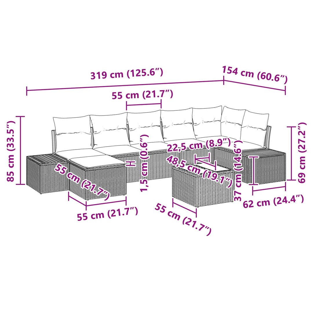 Havesofa Sæt 8 stk. Sort polyrattan