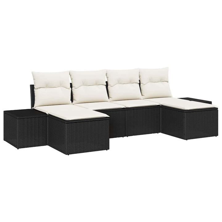 Havesofa Sæt med pude 6 pcs Sort polyrattan