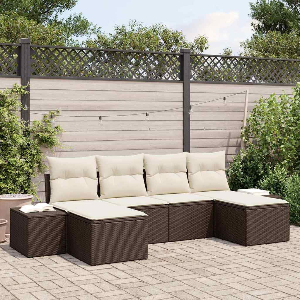 Havesofa Sæt med pude 6 pcs Brun polyrattan