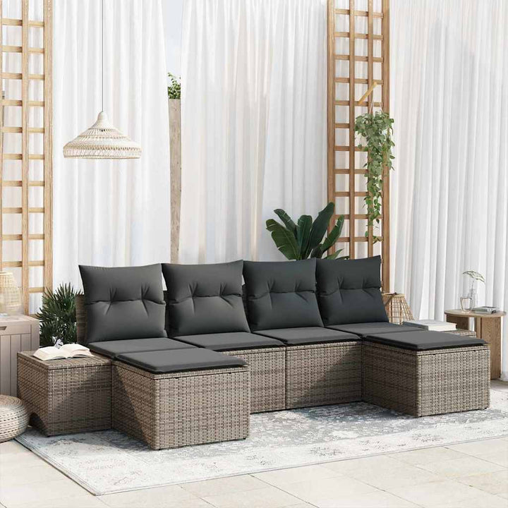 Havesofa Sæt med pude 6 pcs Grå polyrattan