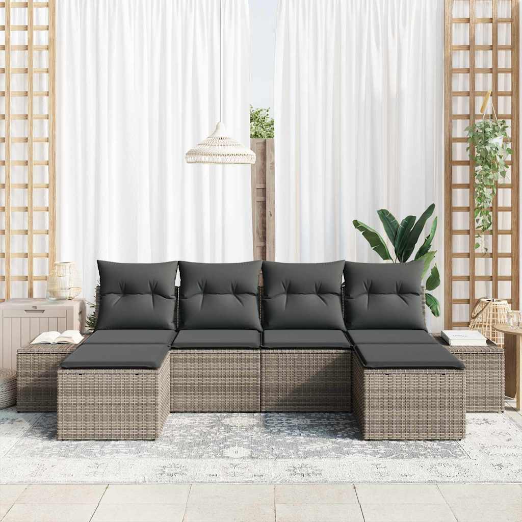 Havesofa Sæt med pude 6 pcs Grå polyrattan