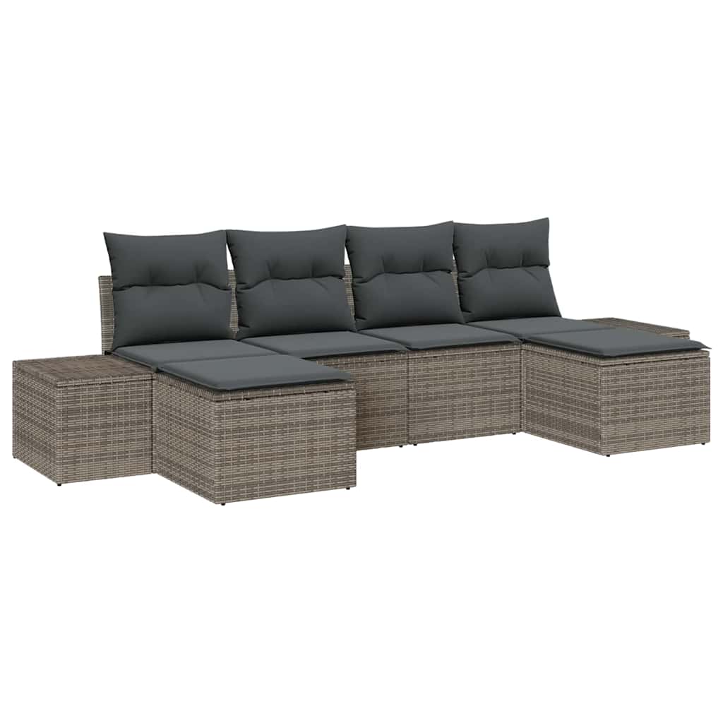 Havesofa Sæt med pude 6 pcs Grå polyrattan