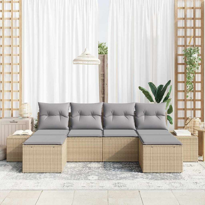 Havesofa Sæt med pude 6 pcs Beige polyrattan