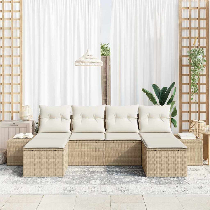 Havesofa Sæt med pude 6 pcs Beige polyrattan