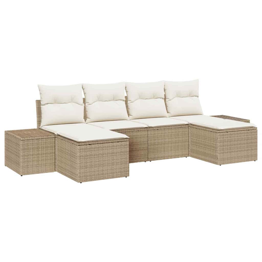 Havesofa Sæt med pude 6 pcs Beige polyrattan