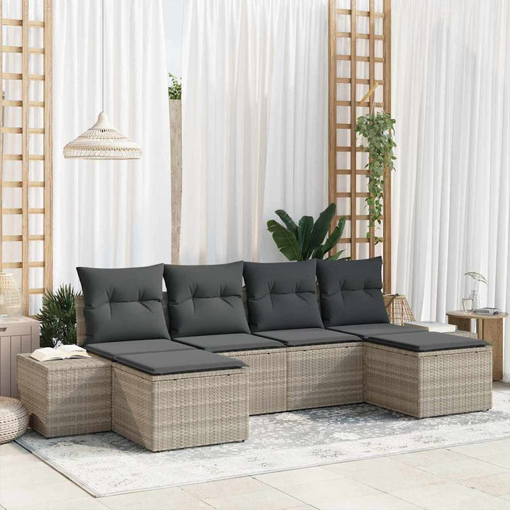 Havesofa Sæt med pude 6 pcs Lysegrå polyrattan