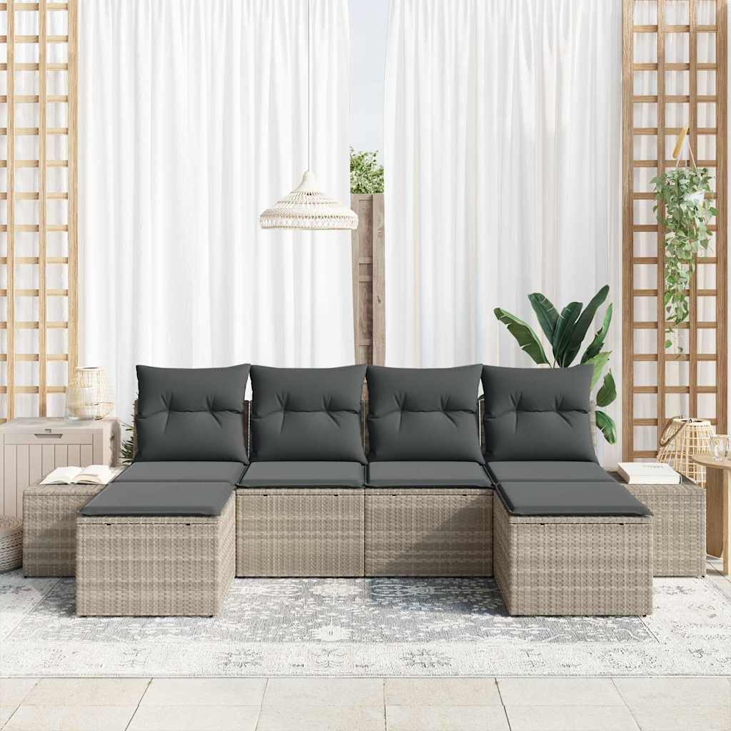 Havesofa Sæt med pude 6 pcs Lysegrå polyrattan