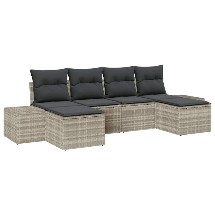 Havesofa Sæt med pude 6 pcs Lysegrå polyrattan
