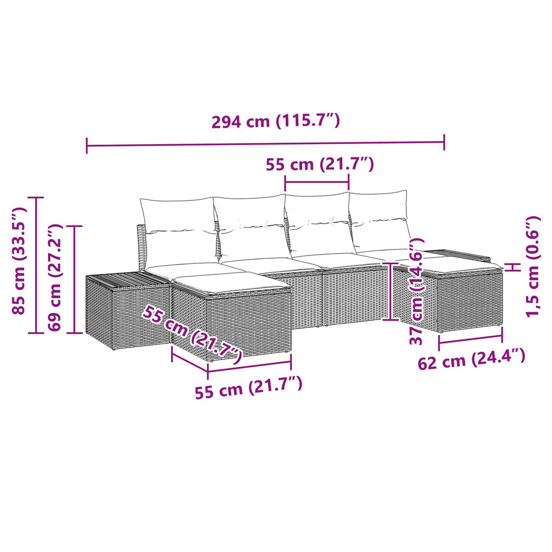 Havesofa Sæt 6 stk. Sort polyrattan