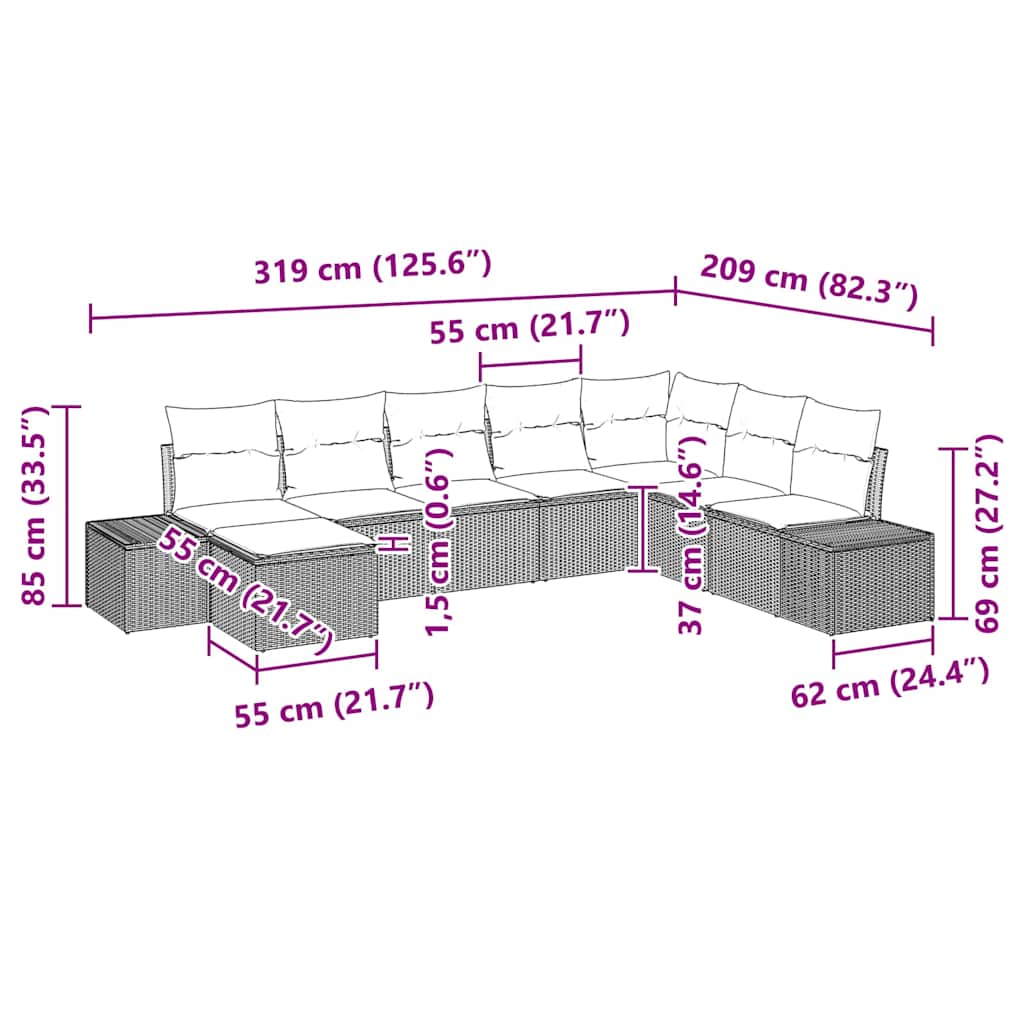 Havesofa Sæt med pude 8 pcs polyrattan