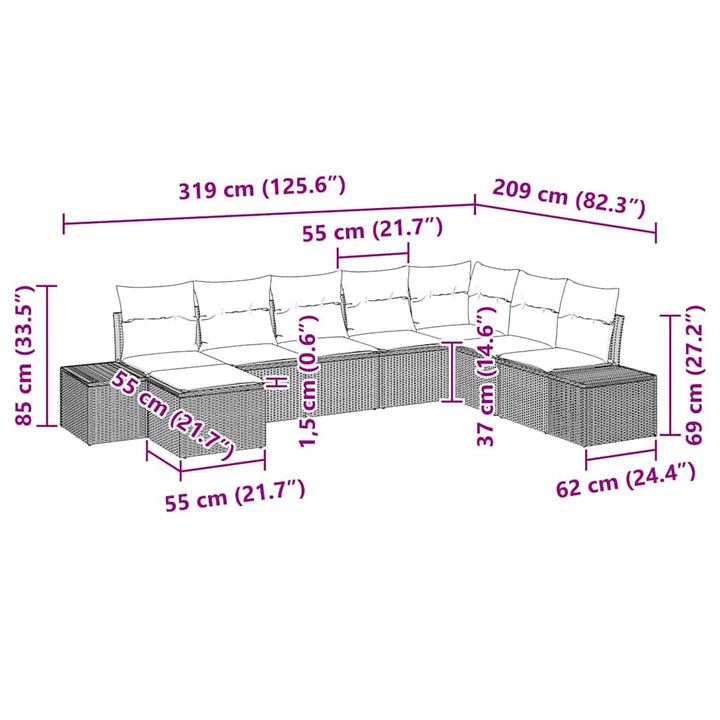 Havesofa Sæt med pude 8 pcs polyrattan