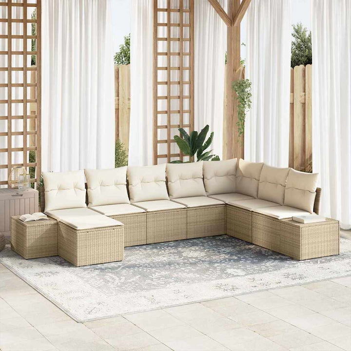 Havesofa Sæt med pude 8 pcs Beige polyrattan