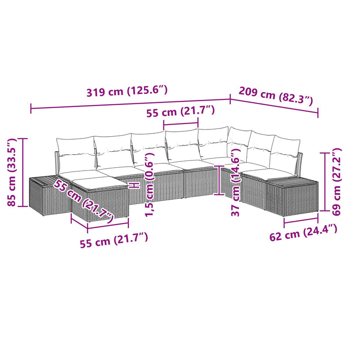 Havesofa Sæt 8 stk. Sort polyrattan