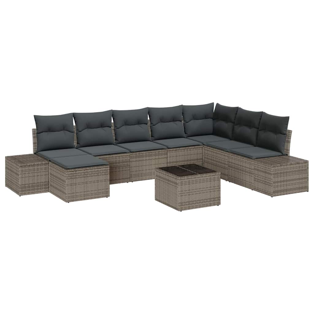 Havesofa Sæt med pude 9 pcs Lysegrå polyrattan