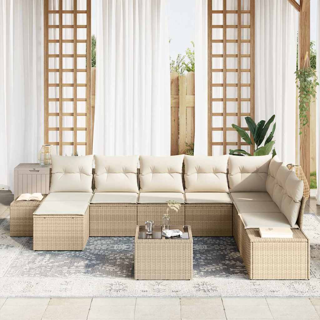 Havesofa Sæt med pude 9 pcs Beige polyrattan